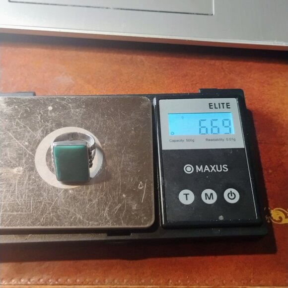 Vtg Native Sterling Silver Green Turquoise Ring Large Rectangle Size 6.5 - Picture 8 of 12